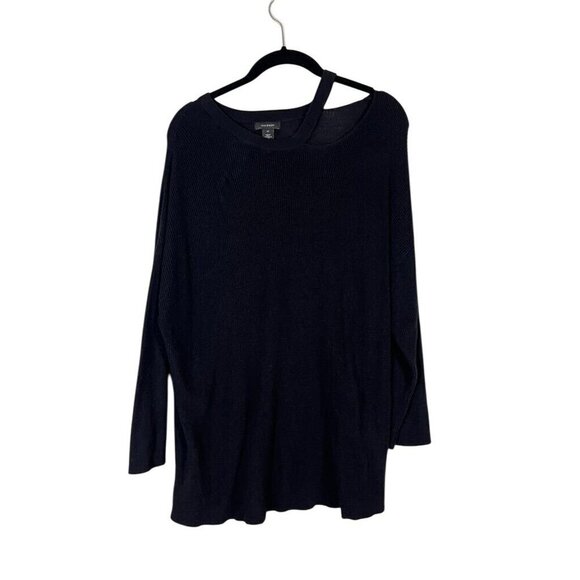 Halogen Sweater Women XL Black Cutout Neck Ribbed Neutral Minimalist Capsule 80s - Picture 1 of 11